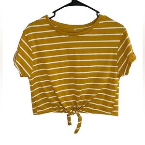 Mustard Yellow and White Striped Crop Top Size Medium NWOT